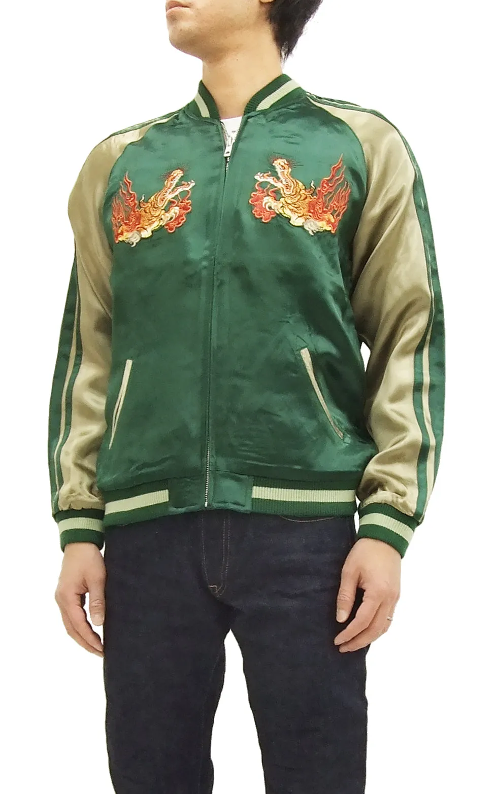 Hanatabi Gakudan Men's Japanese Souvenir Jacket Japanese Nine-Tailed Fox Sukajan Script SSJ-510