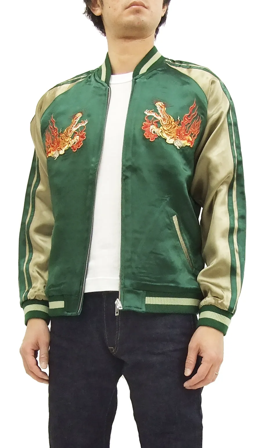 Hanatabi Gakudan Men's Japanese Souvenir Jacket Japanese Nine-Tailed Fox Sukajan Script SSJ-510