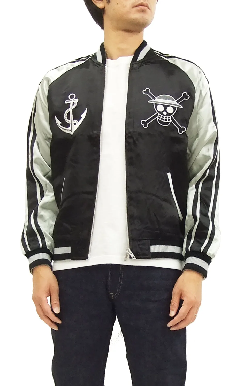 Hanatabi Gakudan Men's Japanese Souvenir Jacket Japanese ONE PIECE Sukajan Script OPSJ-001 Black