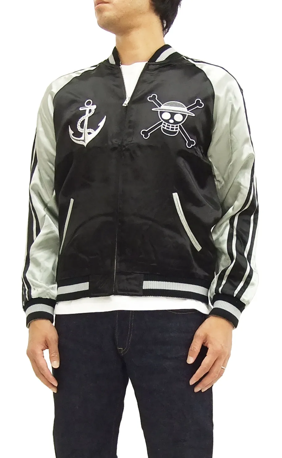 Hanatabi Gakudan Men's Japanese Souvenir Jacket Japanese ONE PIECE Sukajan Script OPSJ-001 Black