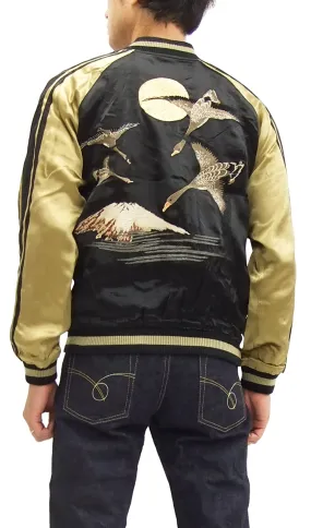 Hanatabi Gakudan Men's Japanese Souvenir Jacket Japanese Wild Geese and Full Moon Sukajan Script SSJ-506