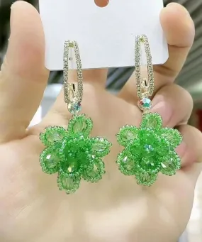 Handmade Green Copper Overgild Crystal Floral Drop Earrings LY9005