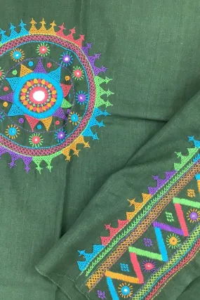 Indiva Handcrafted Lambani Embroidered Green Khadi Blouse Piece