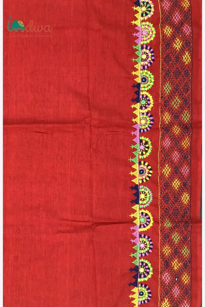 Indiva Lambani Embroidered Red Blouse Piece