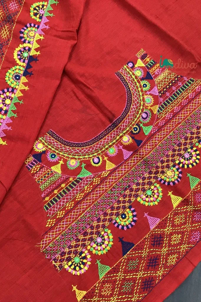 Indiva Lambani Embroidered Red Blouse Piece