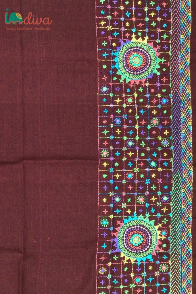 Indiva Lambani Hand Embroidered Maroon Blouse Piece