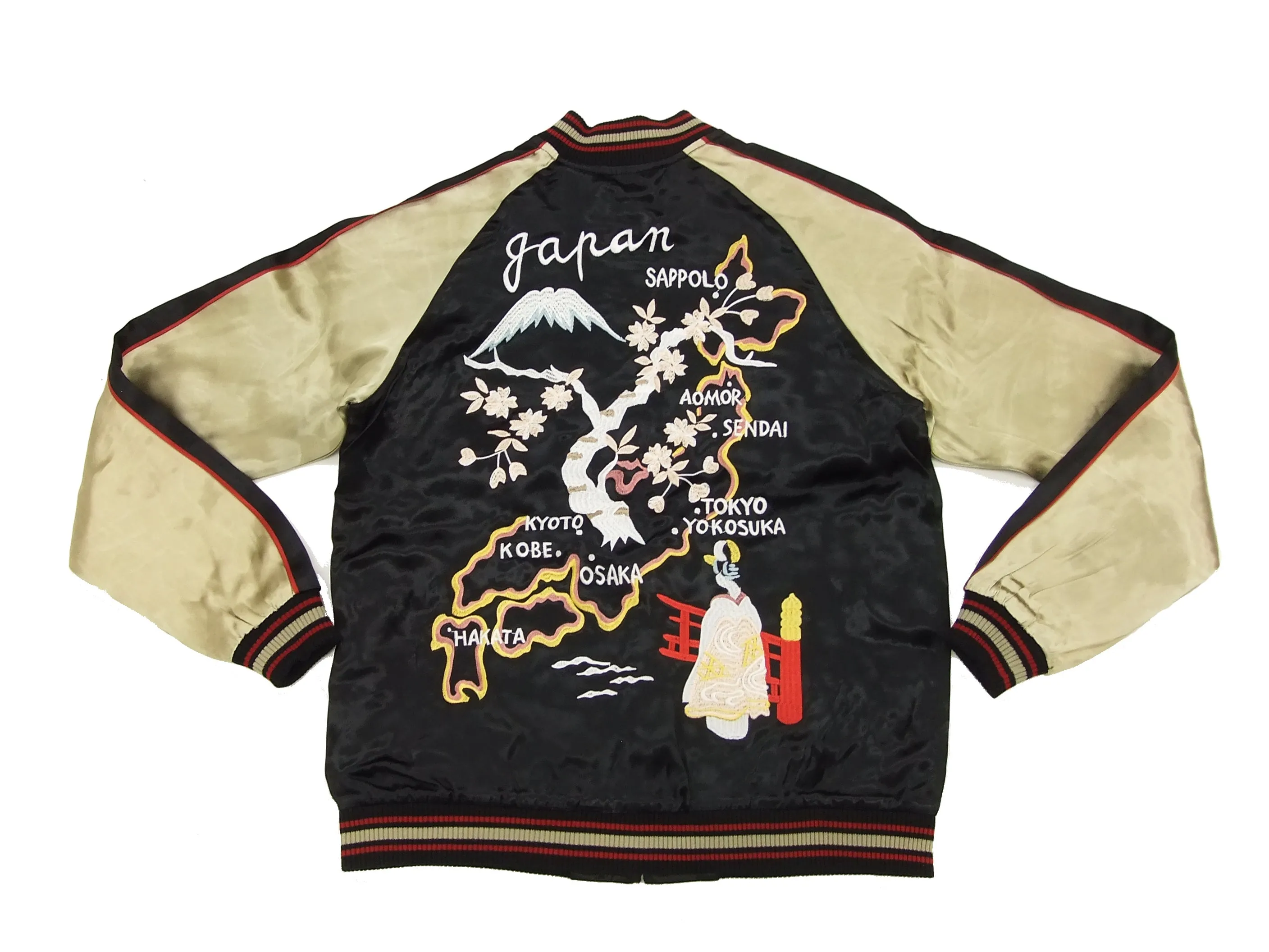 Japanesque Japanese Souvenir Jacket 3RSJ-029 Japan map Men's Sukajan Black/Beige