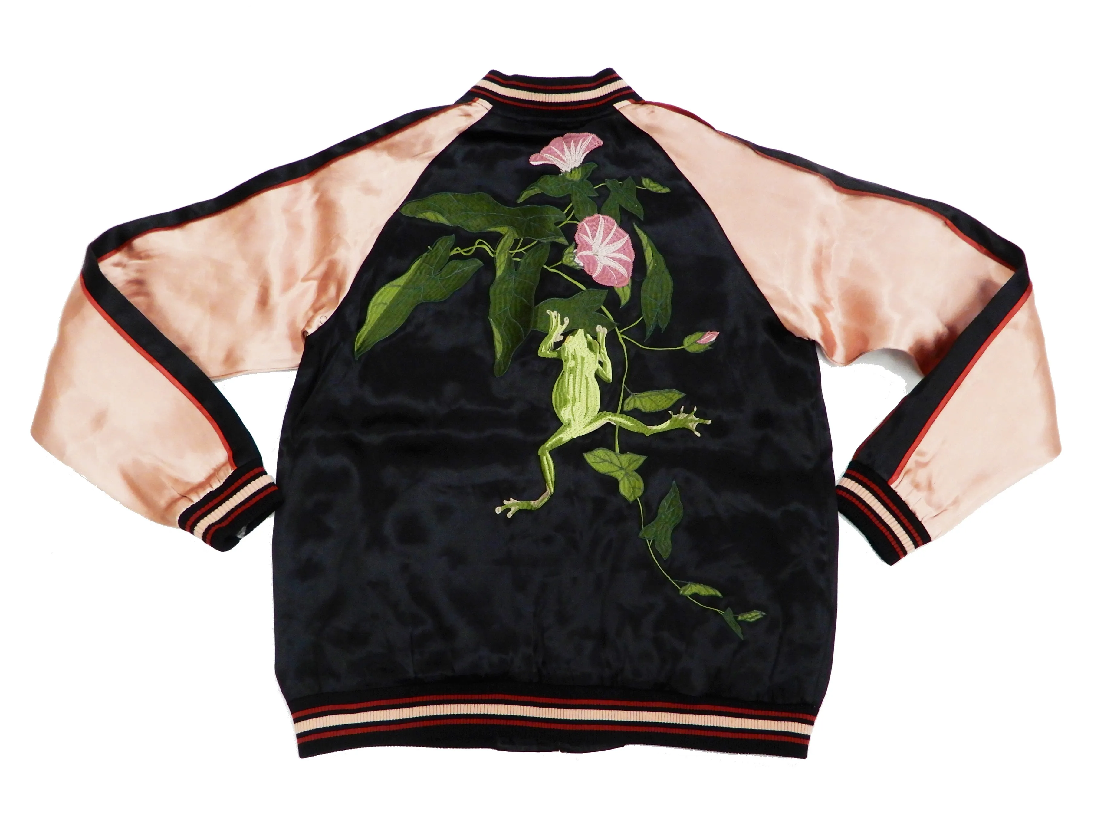 Japanesque Men's Japanese Souvenir Jacket Tree Frog Sukajan 3RSJ-043 Black/Pink