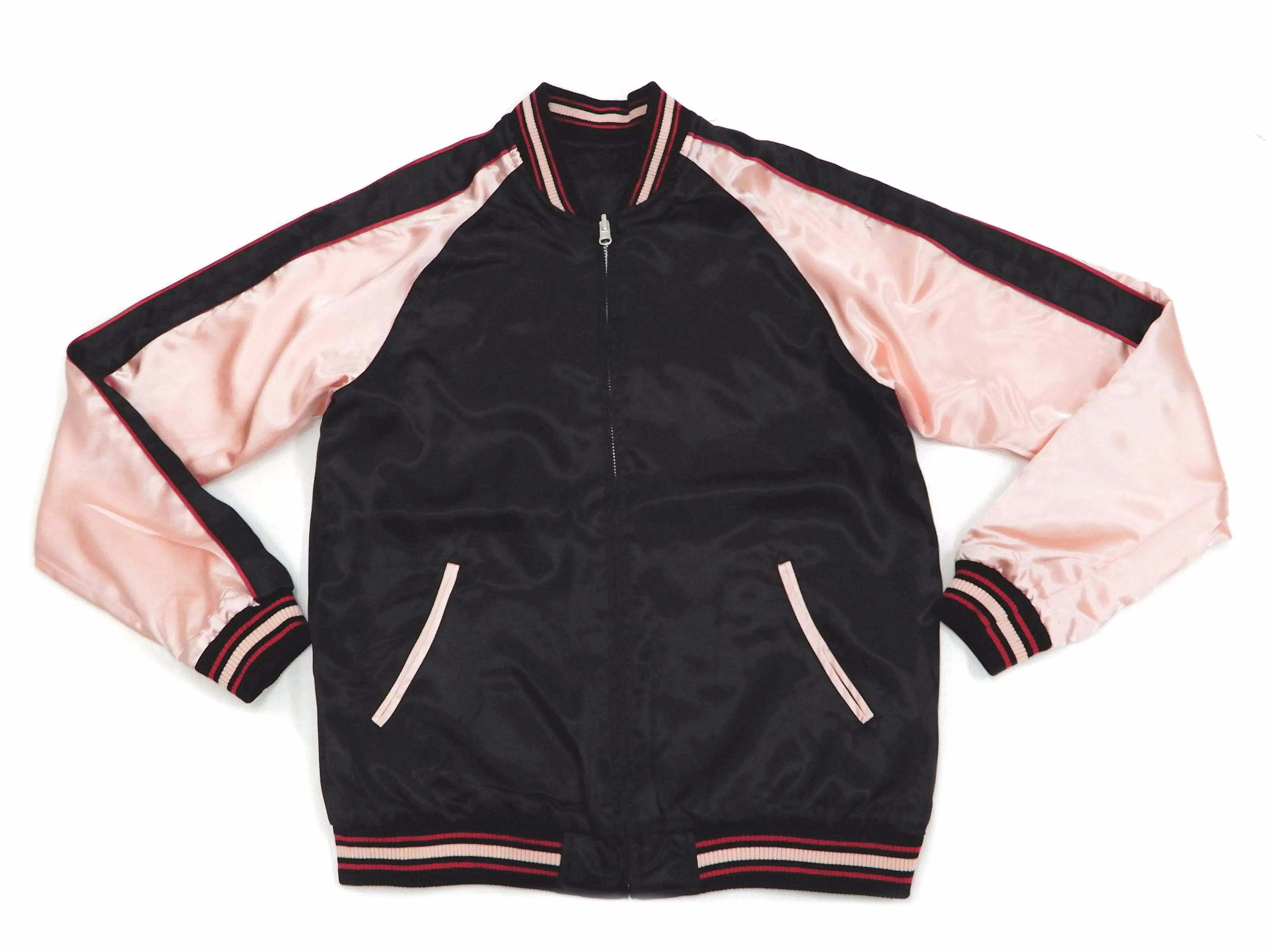 Japanesque Sukajan Jacket Men's Japanese Souvenir Jacket Japanese Crane 3RSJ-752 Black/Pink