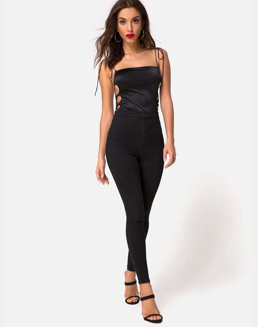 Lati Laced Up Bodice in Satin Black