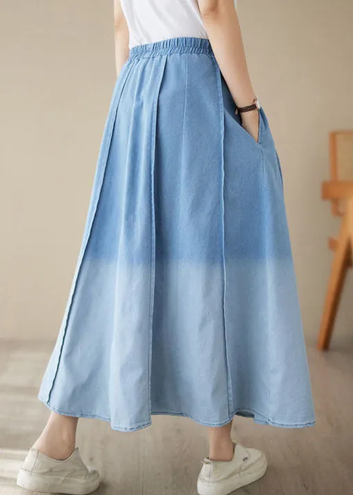 Light Blue Pockets Patchwork Denim Skirts Wrinkled Summer LY4981