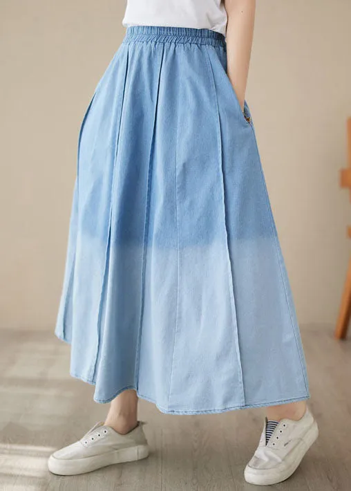 Light Blue Pockets Patchwork Denim Skirts Wrinkled Summer LY4981