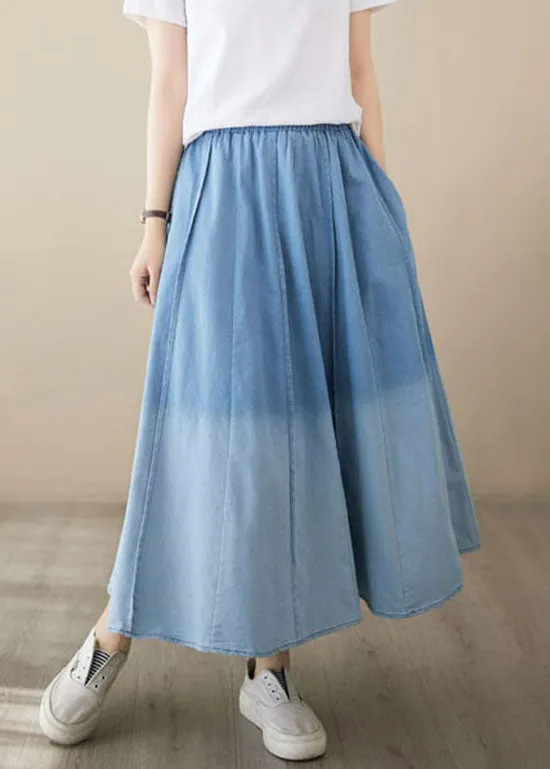 Light Blue Pockets Patchwork Denim Skirts Wrinkled Summer LY4981