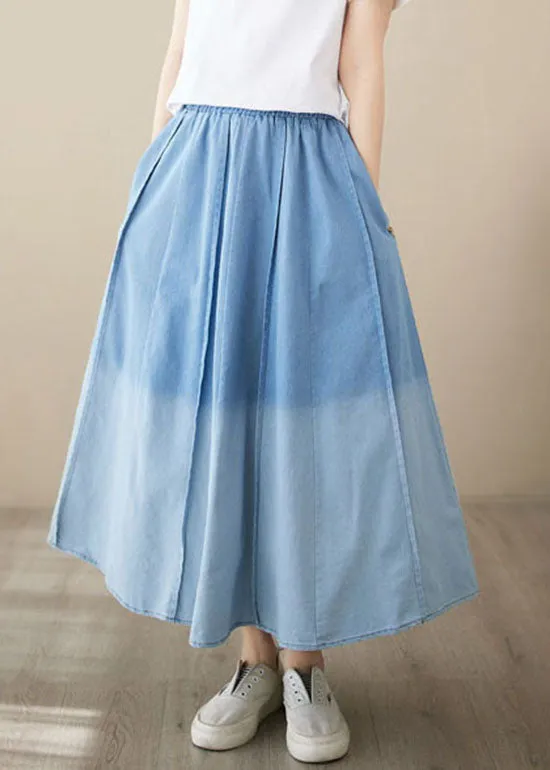 Light Blue Pockets Patchwork Denim Skirts Wrinkled Summer LY4981