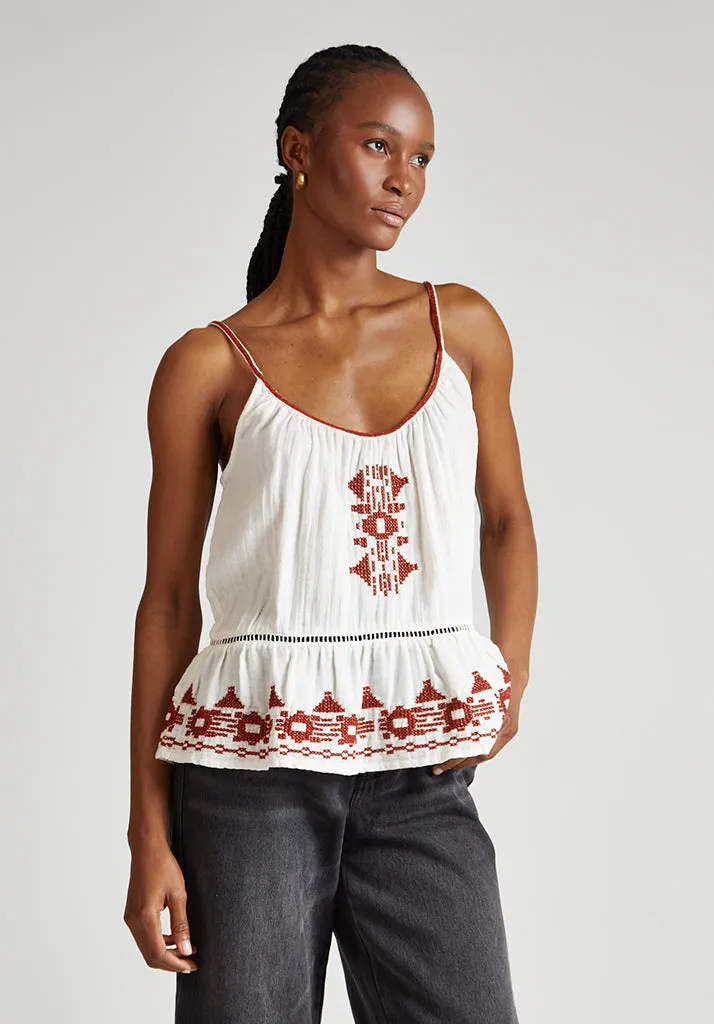 Lilly Spaghetti Strap Embroidered Cami In White