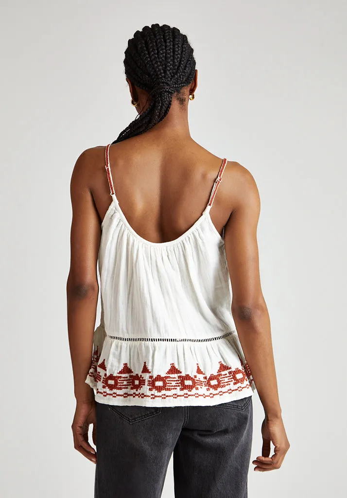 Lilly Spaghetti Strap Embroidered Cami In White