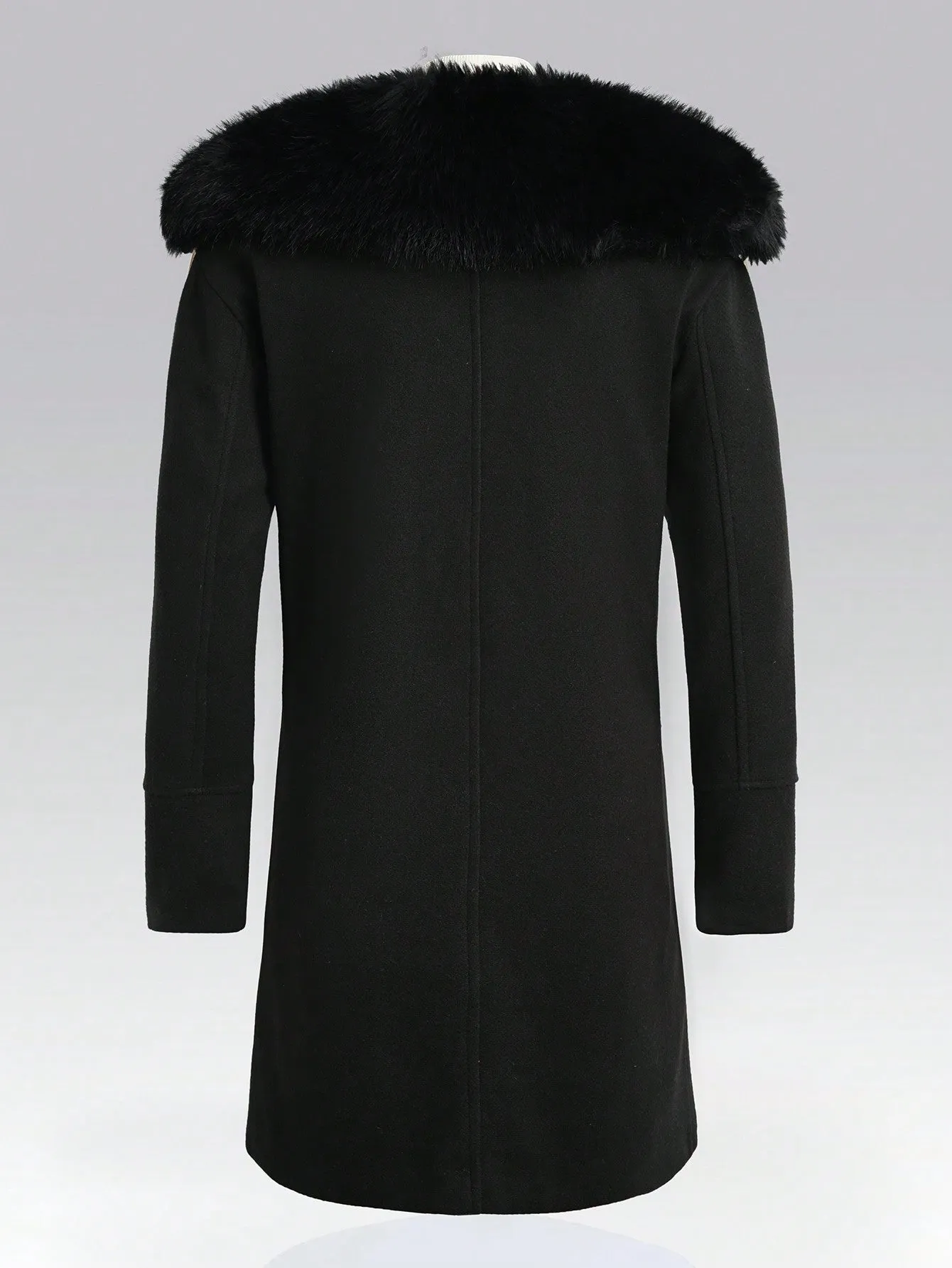 Men's Woolen Coat With Double Breasted Buttons And Shearling Collar