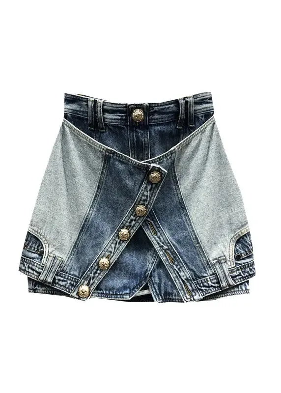 Modern Blue Zip Up Pockets Patchwork Denim Skirts Summer ML0717