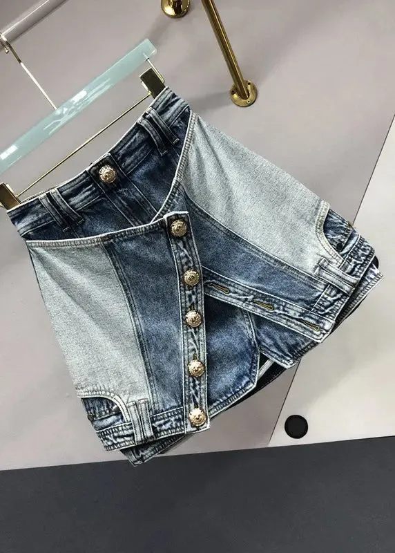 Modern Blue Zip Up Pockets Patchwork Denim Skirts Summer ML0717