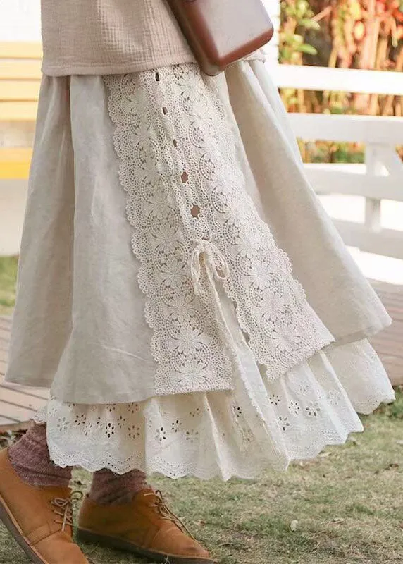 Modern Khaki Lace Patchwork Skirts