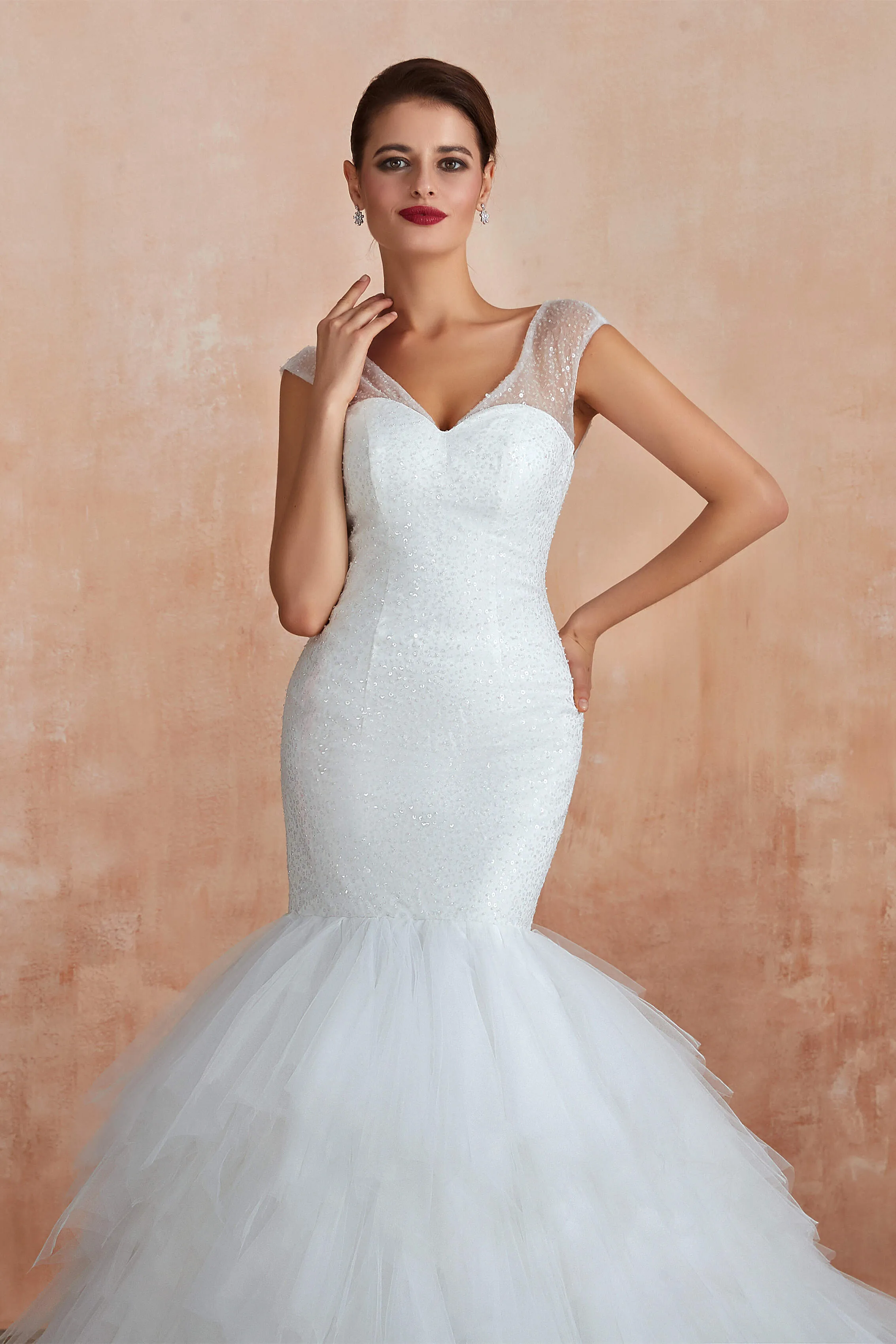 Multi-Tiered Lace-Up Mermaid Wedding Dresses with Chapel Train