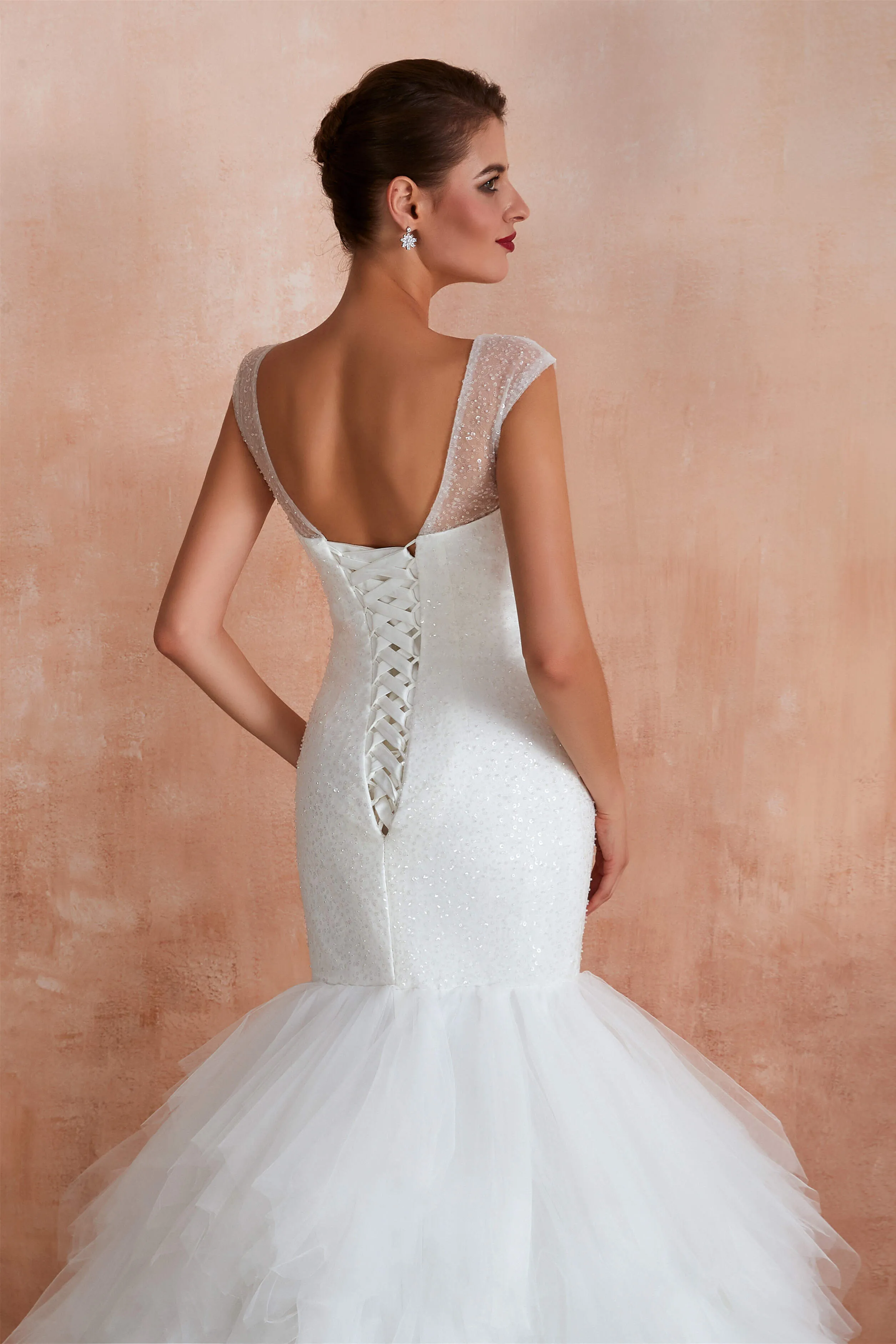 Multi-Tiered Lace-Up Mermaid Wedding Dresses with Chapel Train