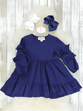 Navy Blue Tiered Ruffle Dress