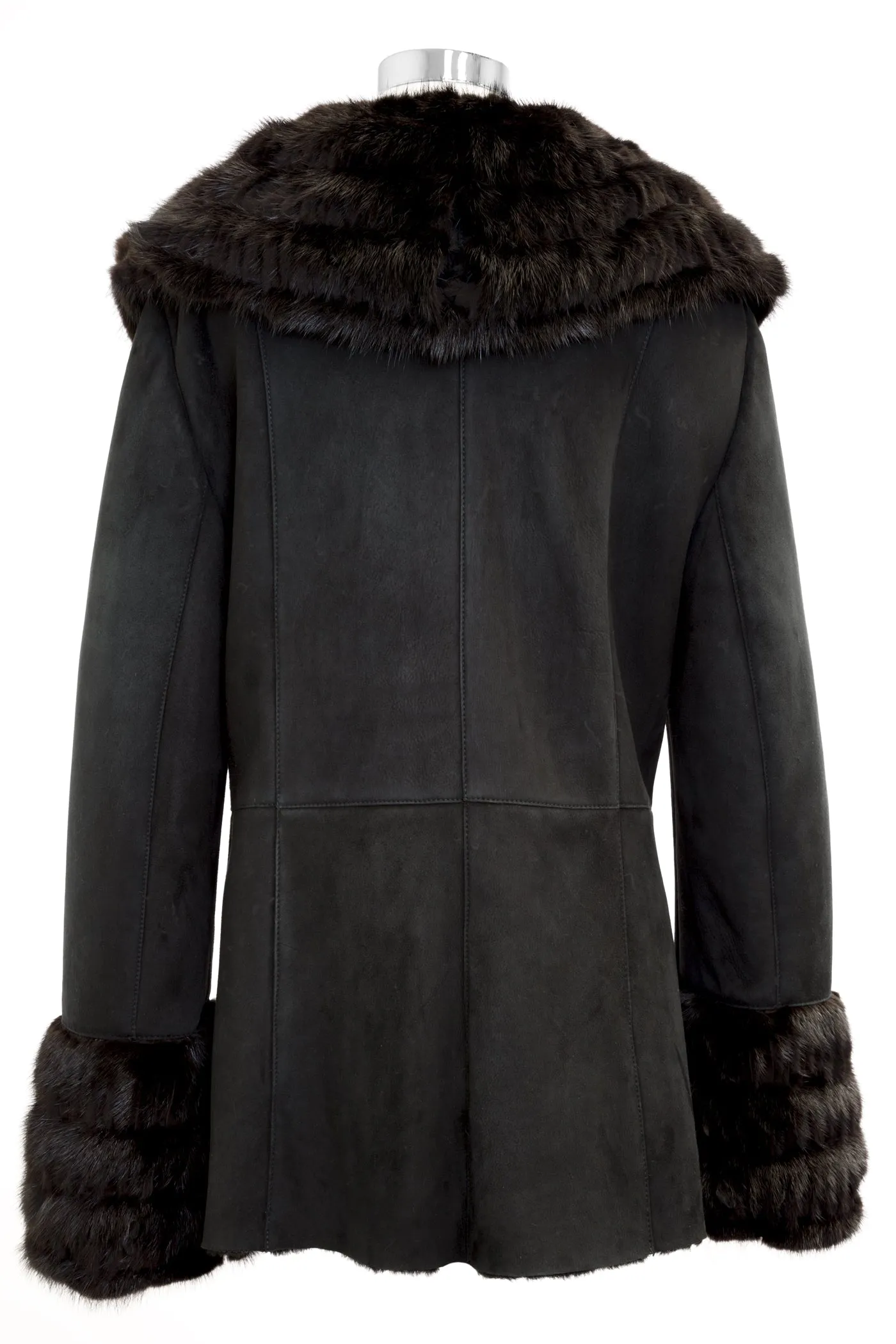 OLIVIERI Black Fur Lined Shearling Coat 6089SH US 14 IT 48 $3,334 NWT