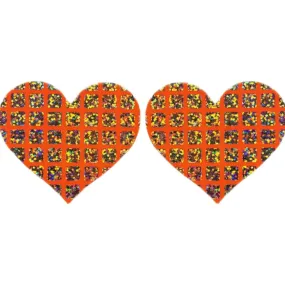 Orange Check Glitter Holographic Heart Breast Petal Pasties