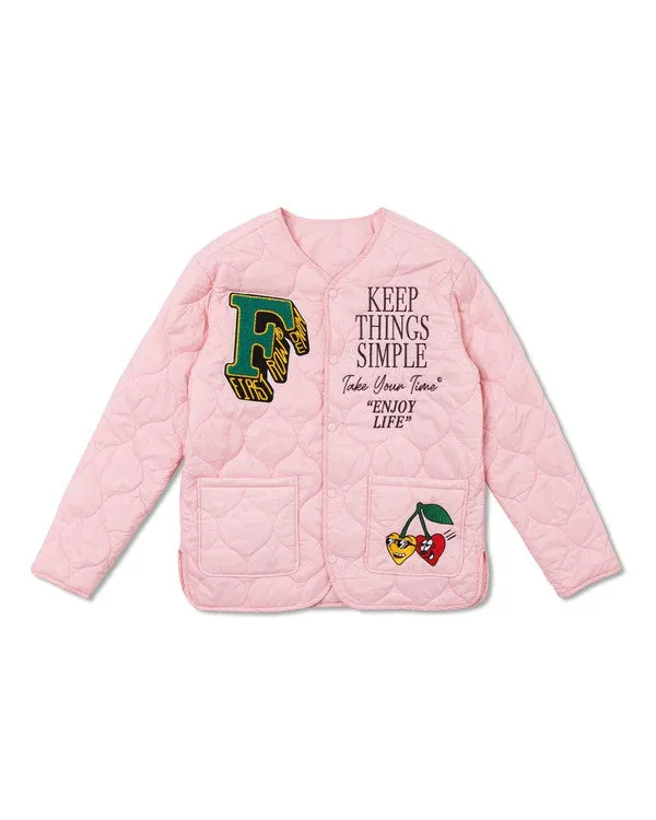 Pink Letter Patch Quilted Liner Jacket