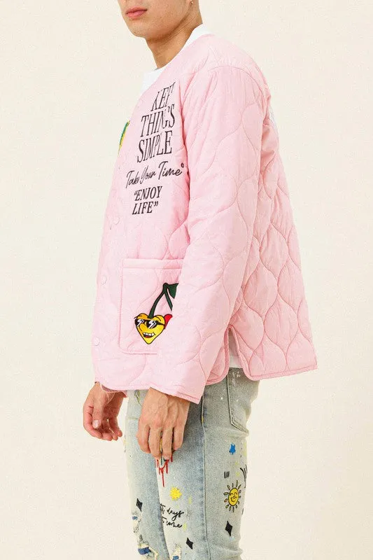 Pink Letter Patch Quilted Liner Jacket