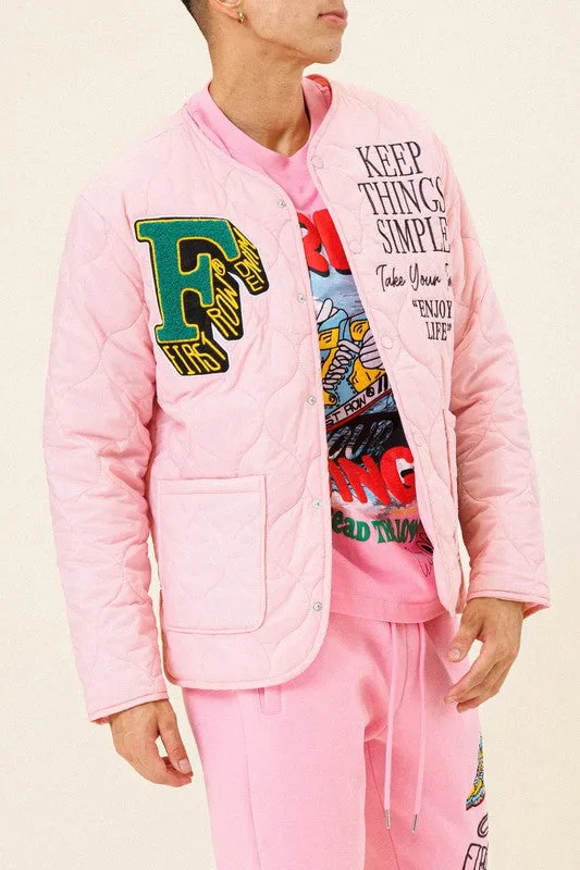 Pink Letter Patch Quilted Liner Jacket