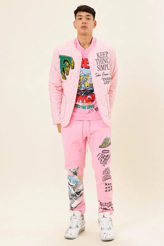 Pink Letter Patch Quilted Liner Jacket