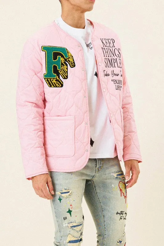 Pink Letter Patch Quilted Liner Jacket