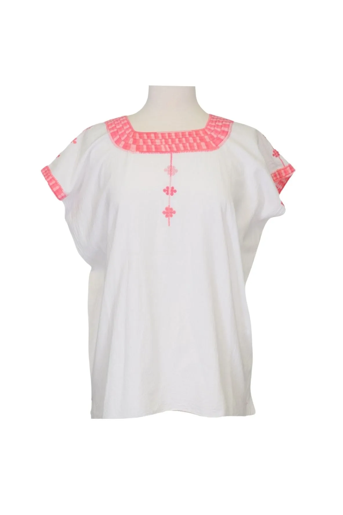 Santa Marta Mexican Top - Cotton - White, Pink