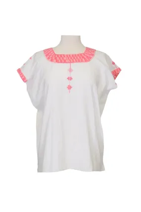 Santa Marta Mexican Top - Cotton - White, Pink