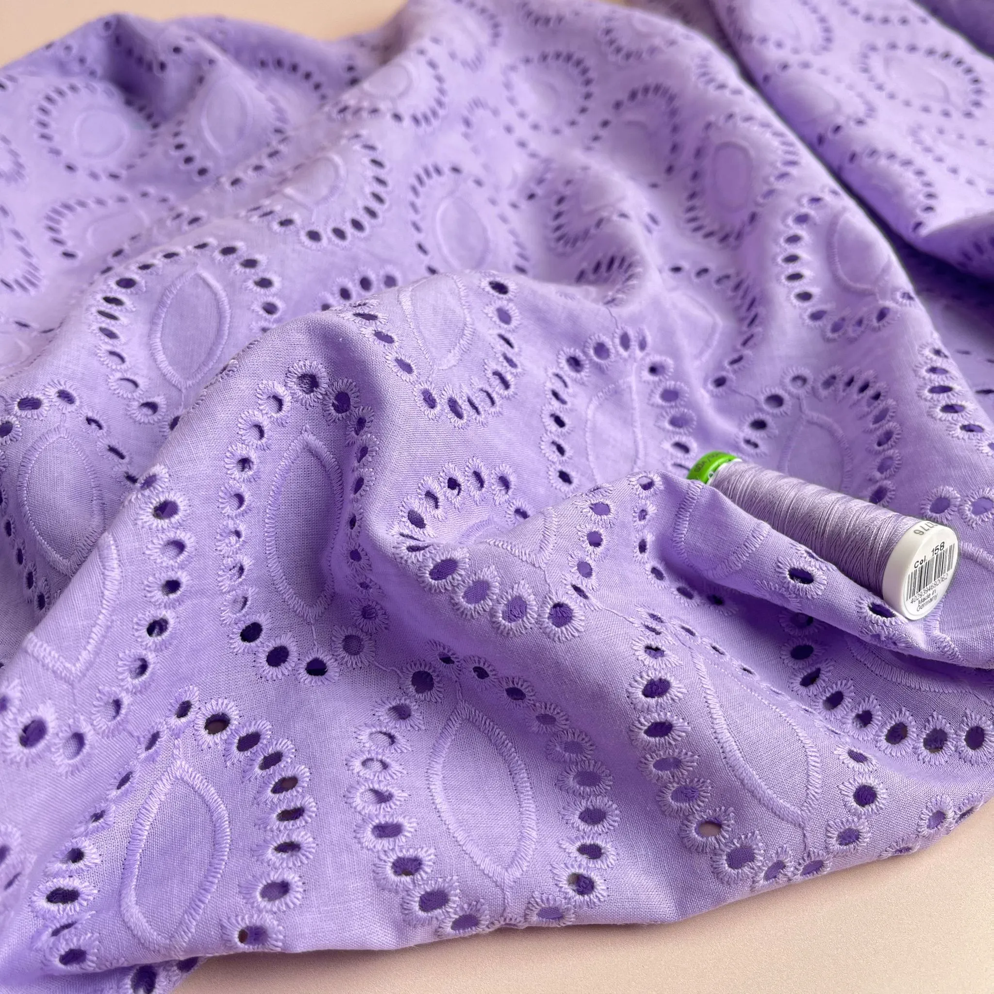 Sweet Lilac Cotton Broderie Anglaise Fabric