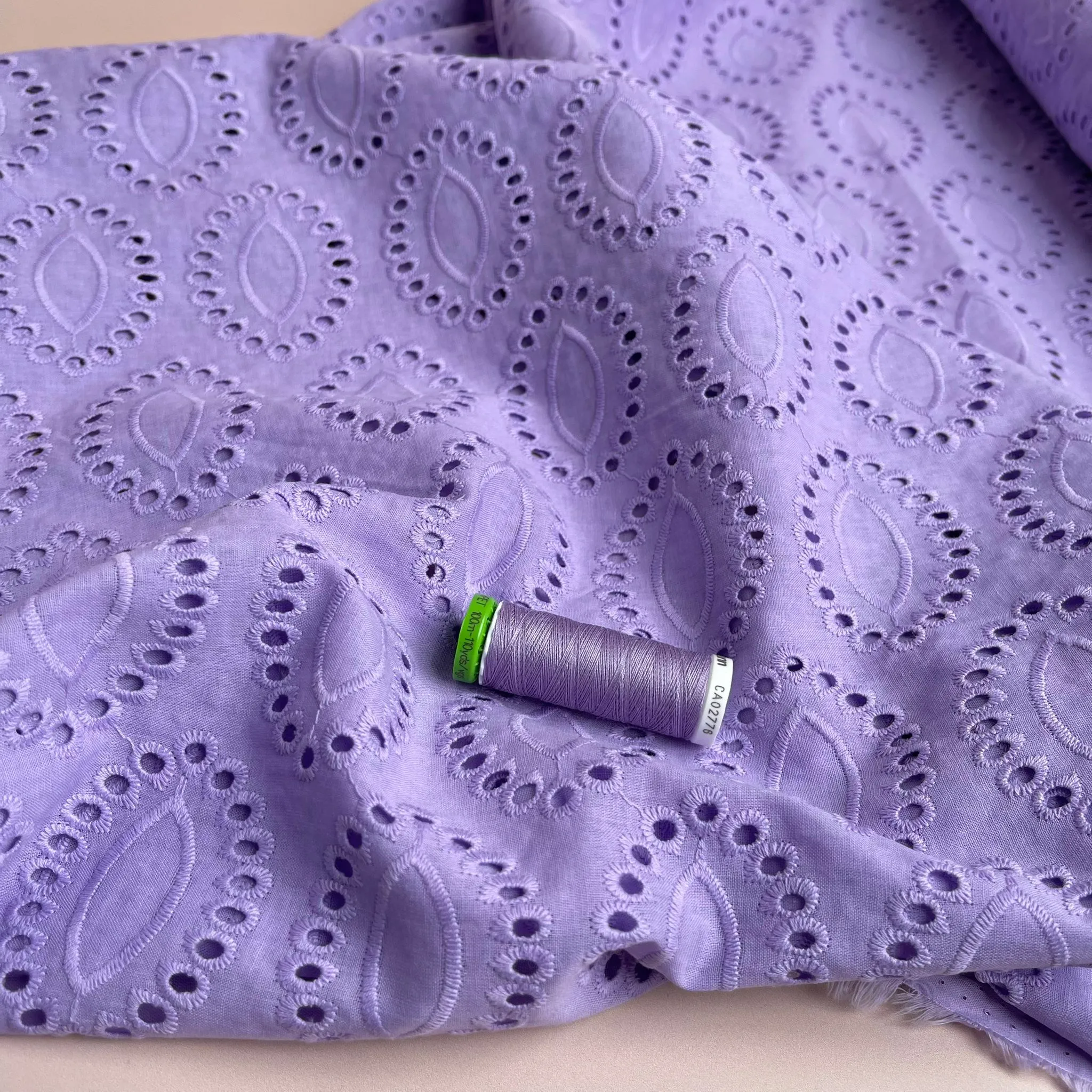 Sweet Lilac Cotton Broderie Anglaise Fabric