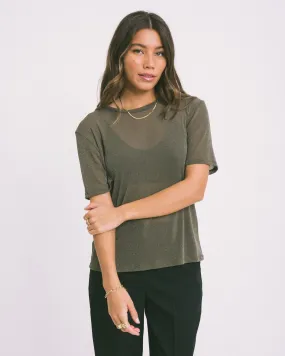 TILTIL Glittery Mesh Top Olive Green