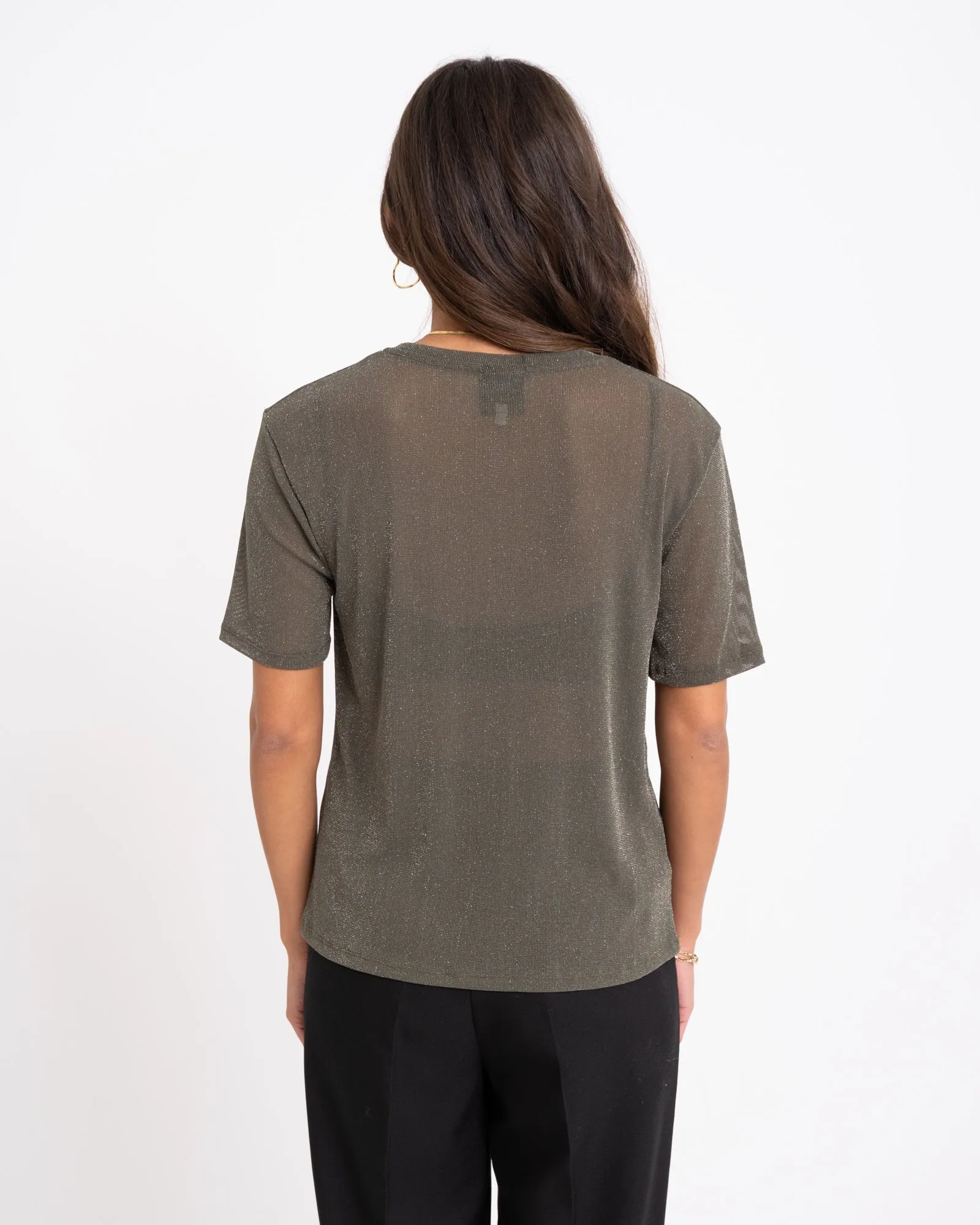 TILTIL Glittery Mesh Top Olive Green