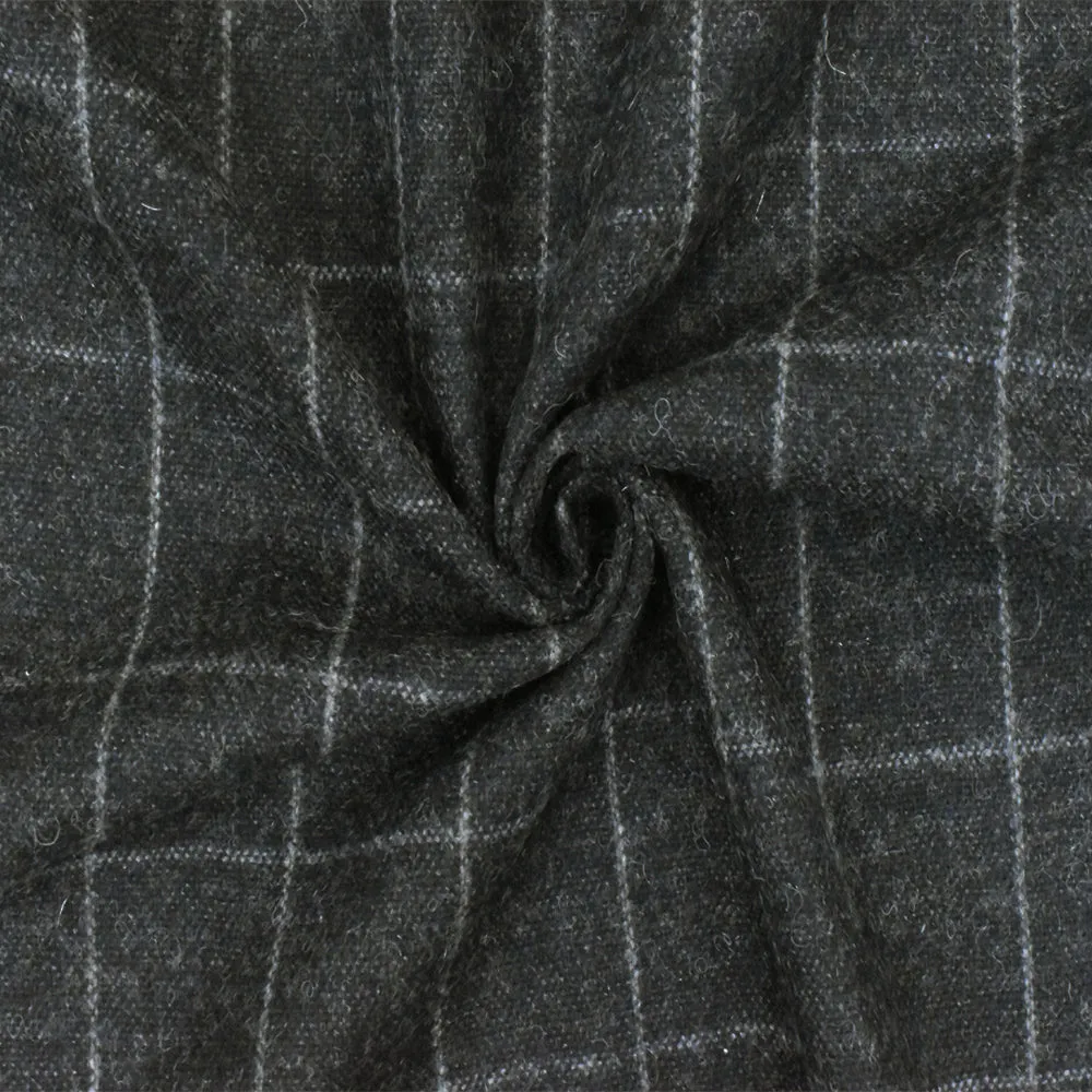 Vintage Black-Gray Check Wool-Cotton Woven Jacketing Fabric