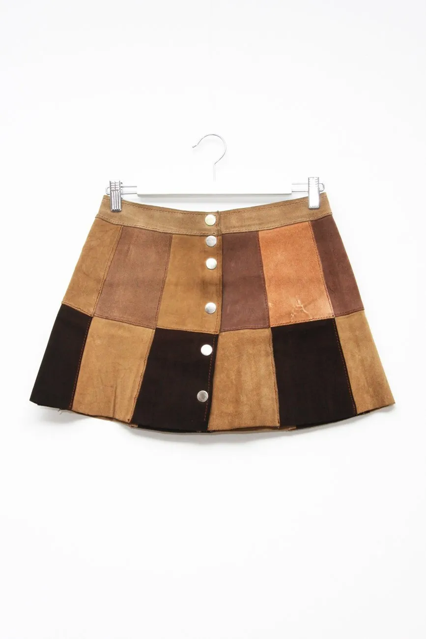 VINTAGE SUEDE BROWN BUTTON UP SKIRT