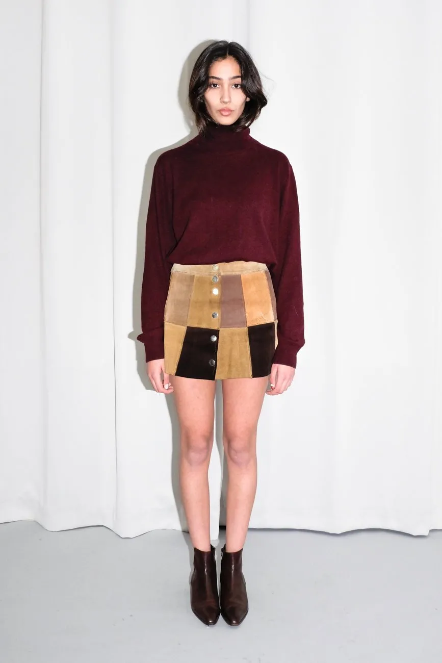 VINTAGE SUEDE BROWN BUTTON UP SKIRT