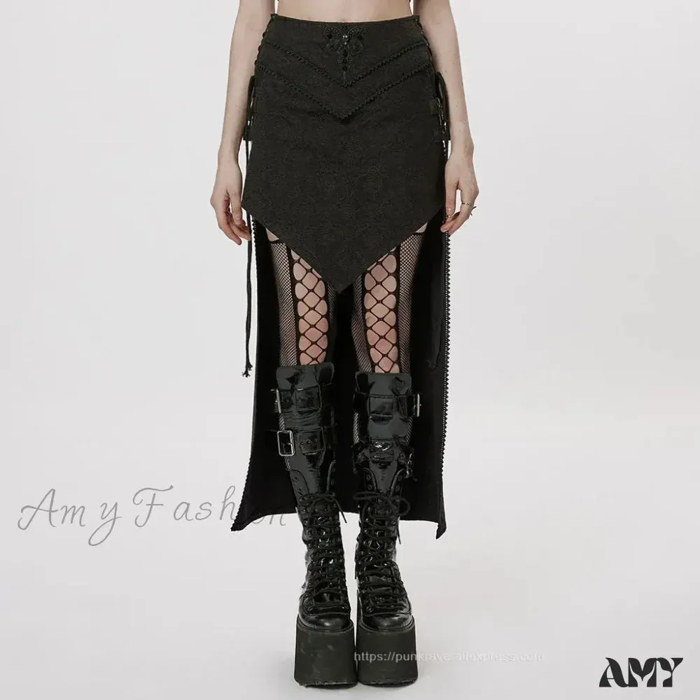 Women's Asymmetrical Skirt Dark A-shaped Style Jacquard Sexy Gothic Long Personality Design