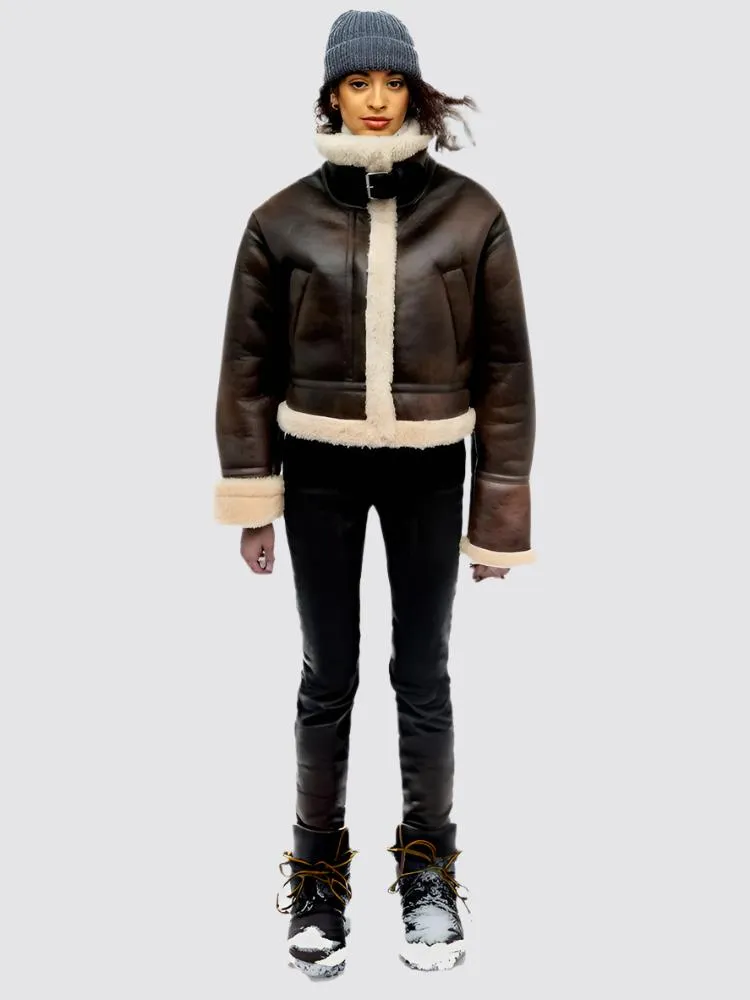 Womens Faux Shearling Motorcycle Warm Short Leather Coats