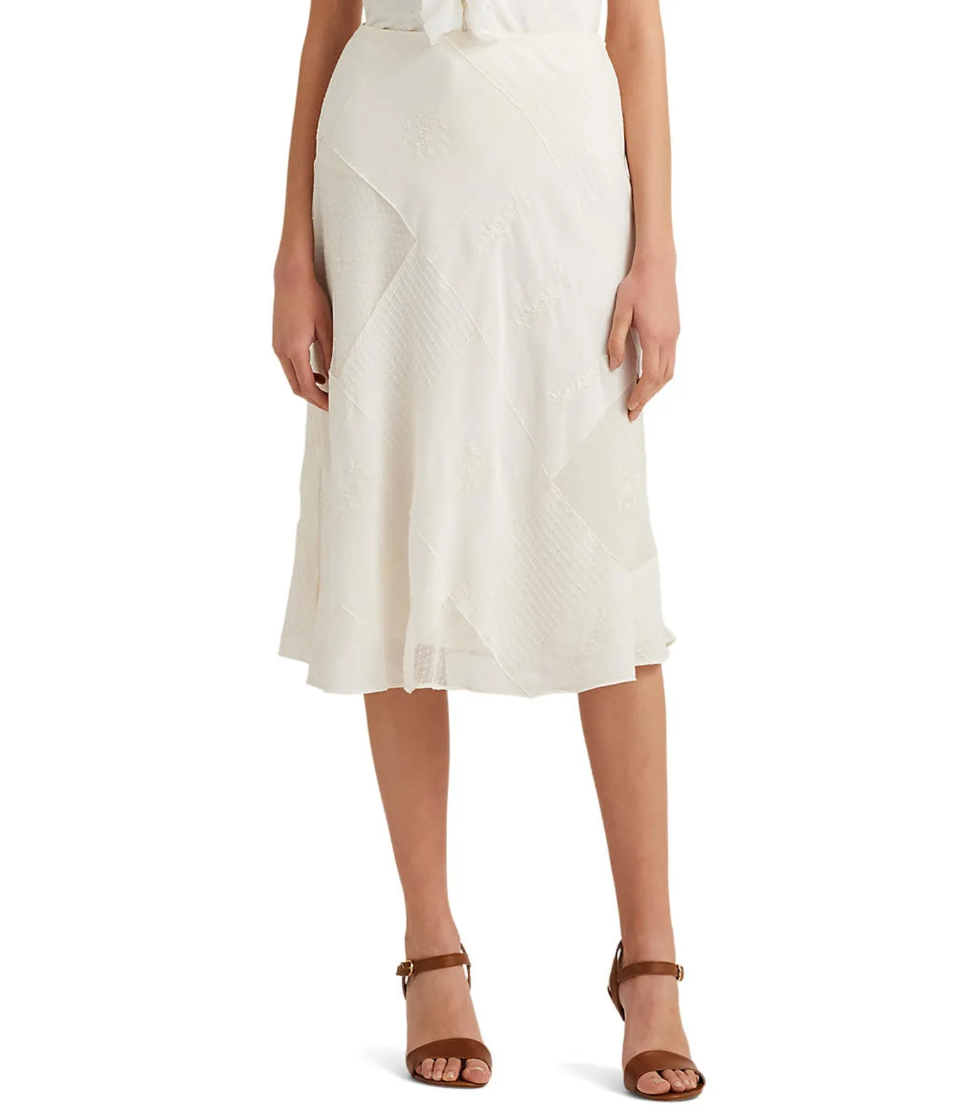 Women's Patchwork Tulle And Gauze Midi Skirt Mascarpone Cream