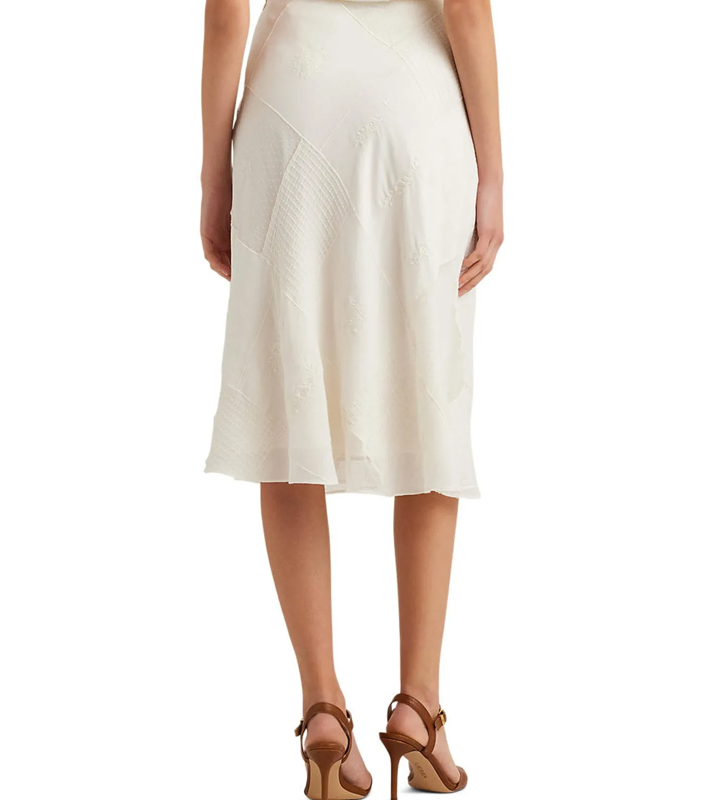 Women's Patchwork Tulle And Gauze Midi Skirt Mascarpone Cream