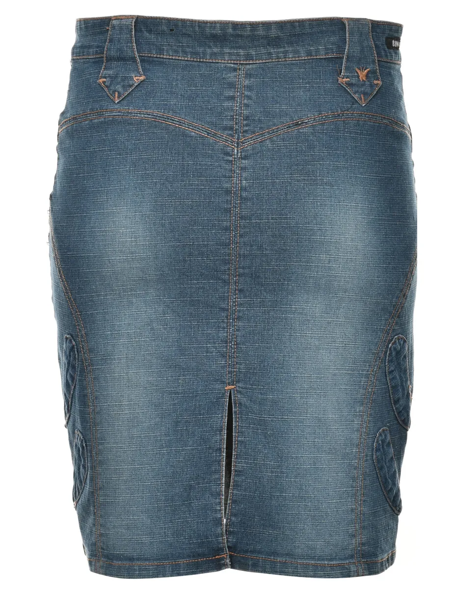 Y2K Patchwork Denim Skirt - M