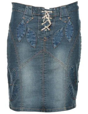 Y2K Patchwork Denim Skirt - M